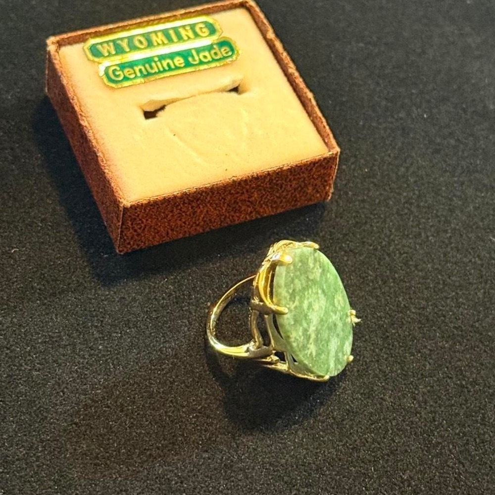 Genuine Wyoming Jade Ring with Stunning Intricate Gold Band Size 5